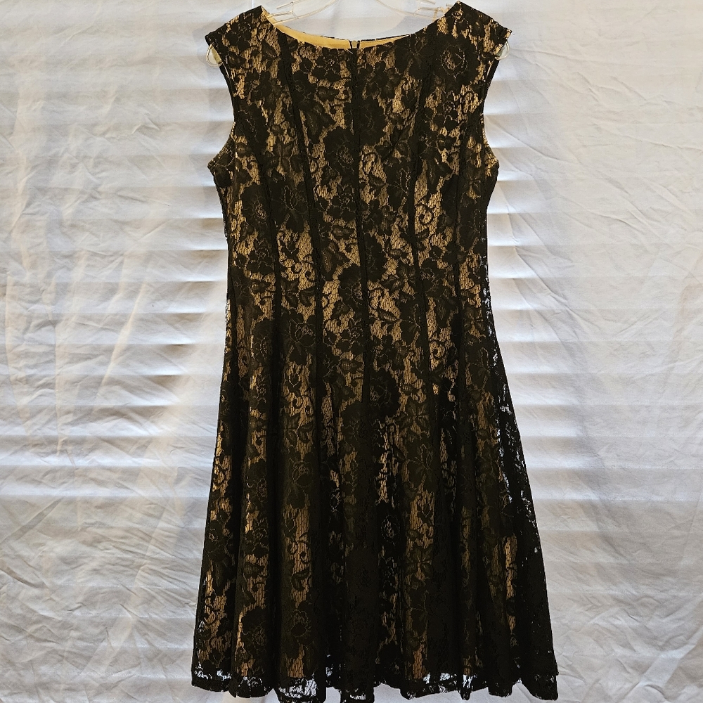 Women's Black & Gold Lace cocktail dress- Size 8